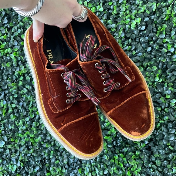 Prada Shoes - Prada Platform Velvet Derby Shoes in Brown